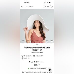 San Diego Hat Company White Ultrabraid XL Brim Floppy Hat NWT Classic sun shade